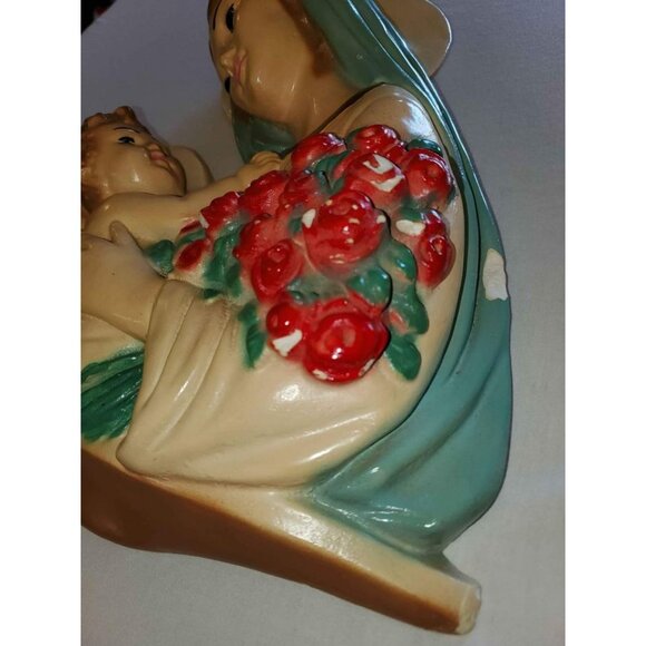 LARGE 1940s Mary and Baby Jesus 14x9.5x3 Chalkware Beautiful Hook On Back SfPf H - Picture 2 of 10